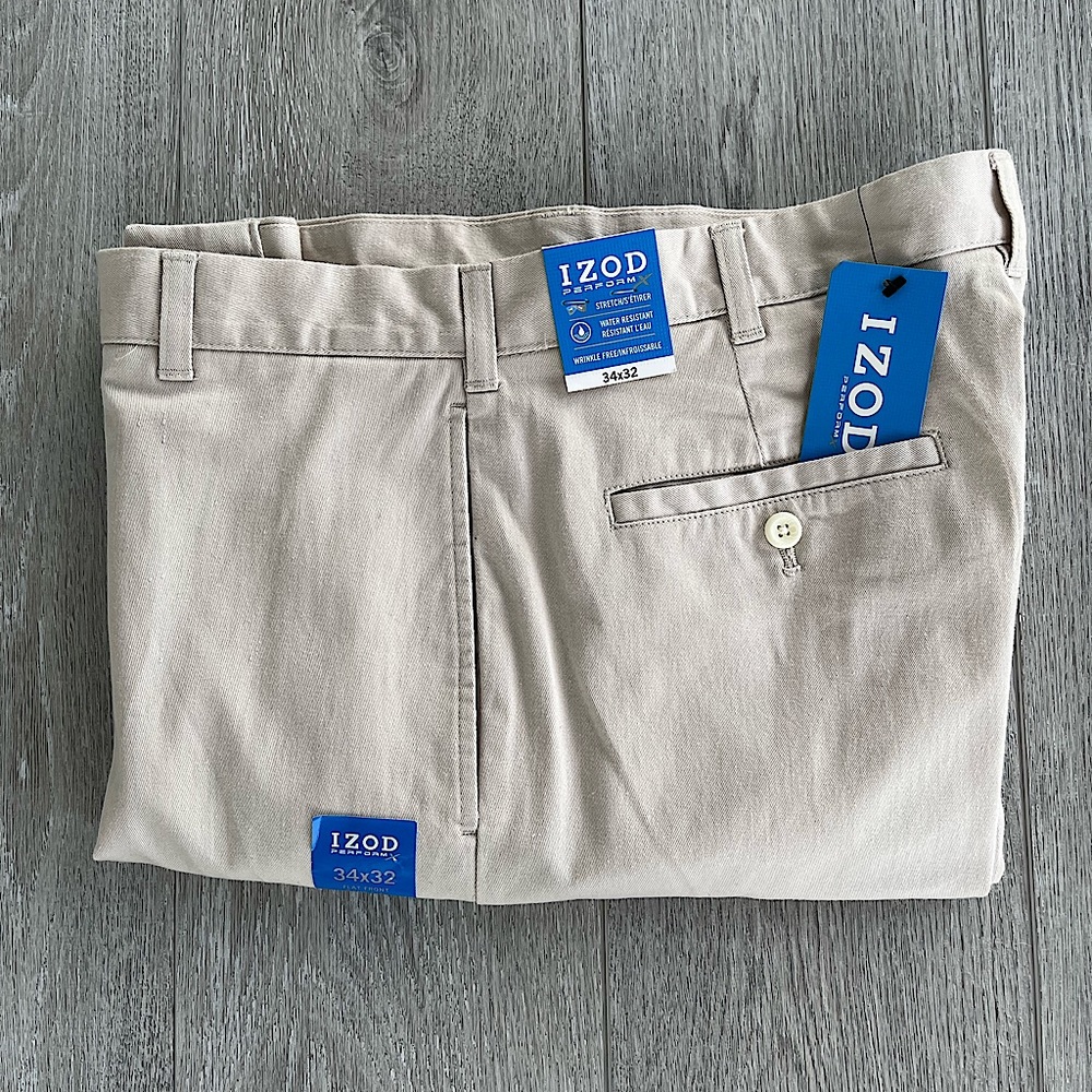 NWT Izod PerformX Flat Front Khaki Pants